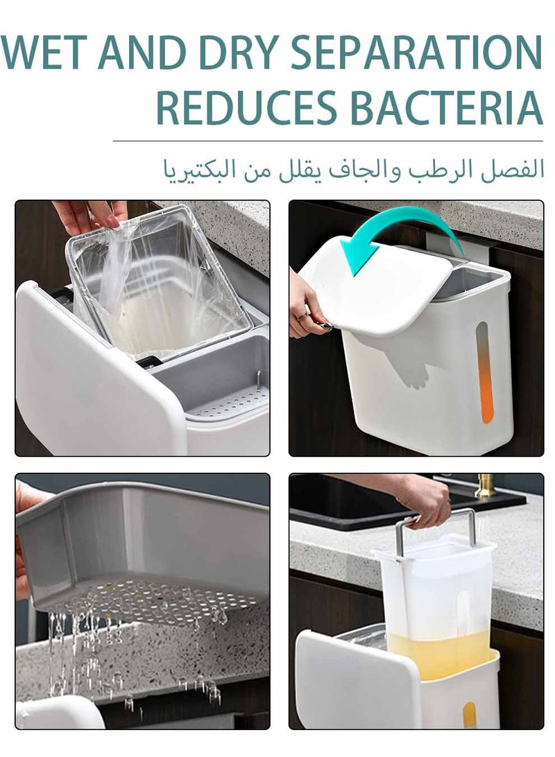 UNUNS Kitchen Wall-mounted Trash Can,Dry And Wet Separation Dual-Purpose Garbage Bin For Bathroom,Hanging Can White 10L  - Image 1