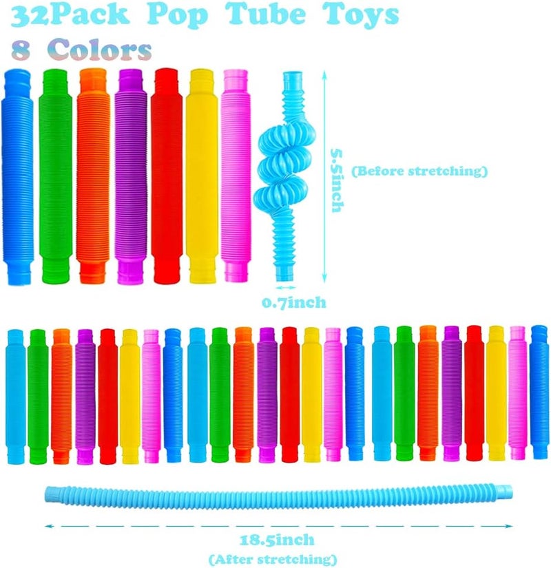 Neec 32Pack Pop Tubes, Fidget Tubes for Children and Aldult Sensory Fidget Toy Set for Stress and Anxiety Relief Educational Learning Toys for Kids - Image 2