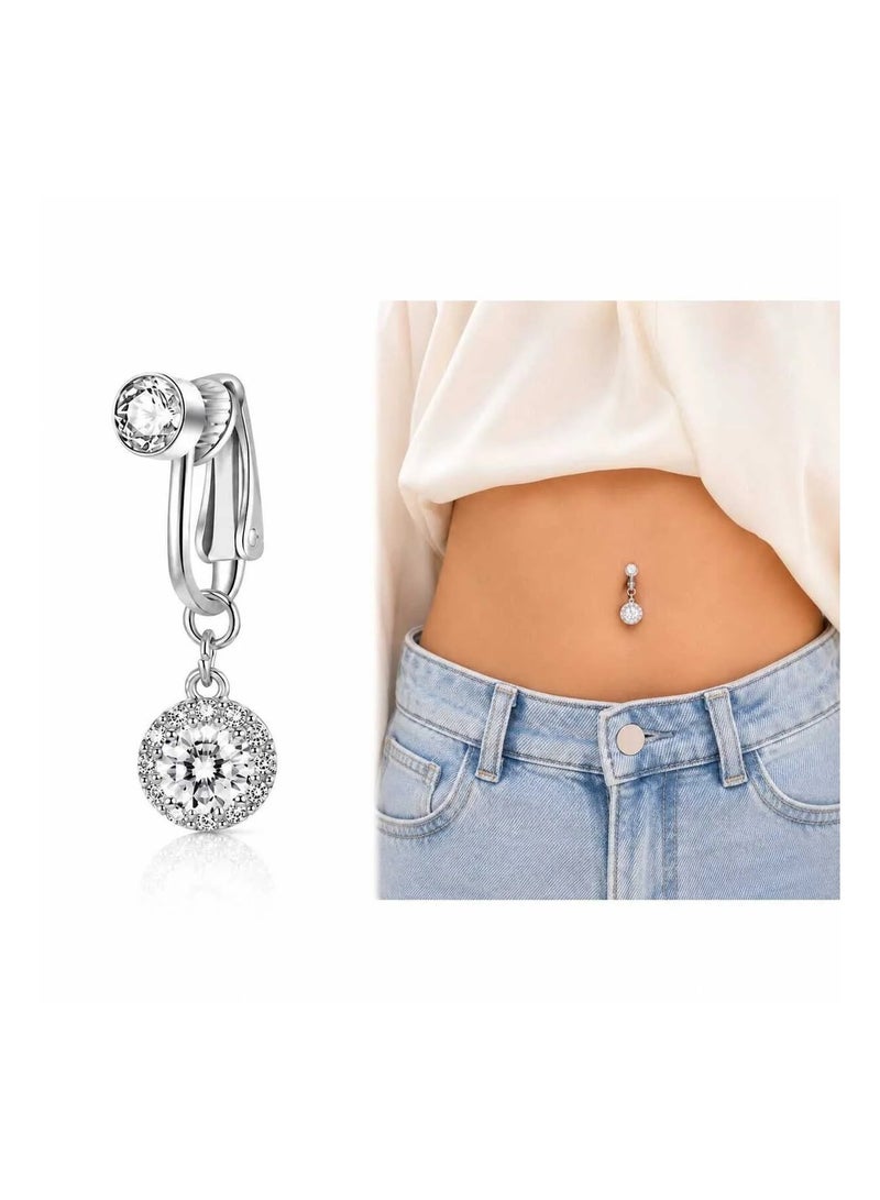 veya Luxury women's navel ring featuring crystal embellishments and an elegant circular design – silver navel jewelry suitable for special occasions and everyday wear. - Image 1