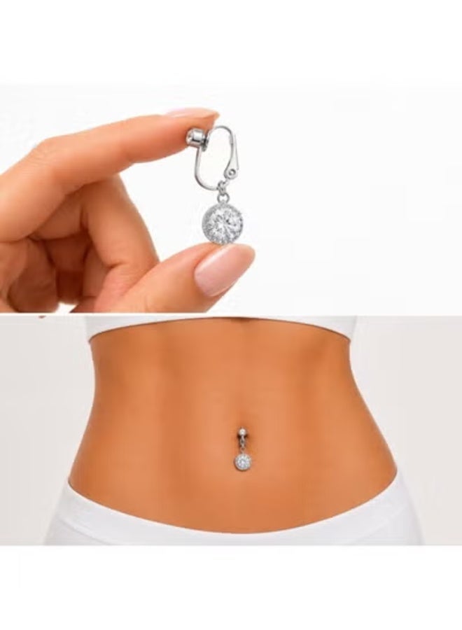 veya Luxury women's navel ring featuring crystal embellishments and an elegant circular design – silver navel jewelry suitable for special occasions and everyday wear. - Image 4