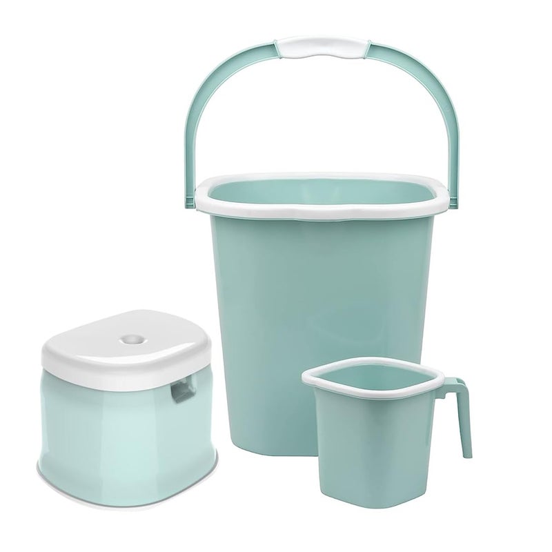AIR O MATIC AIR O MATIC New Plastic Double Moulded Unbreakable 3pc Square Bathroom Set Bucket 18L Mug 15L Stool Mint Green 