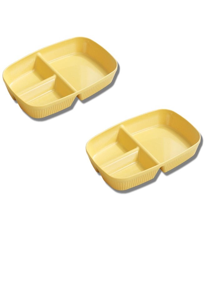 Amillee Wheat Straw Rectangular Divided Plates for Healthy Eating, 3 Sections Dinner Plates for Adults, Kids, Campers, and Portion Control, Microwave and Dishwasher Safe Dish (Pack of 2, Yellow) - Image 1