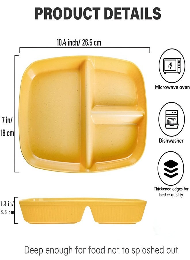 Amillee Wheat Straw Rectangular Divided Plates for Healthy Eating, 3 Sections Dinner Plates for Adults, Kids, Campers, and Portion Control, Microwave and Dishwasher Safe Dish (Pack of 2, Yellow) - Image 2