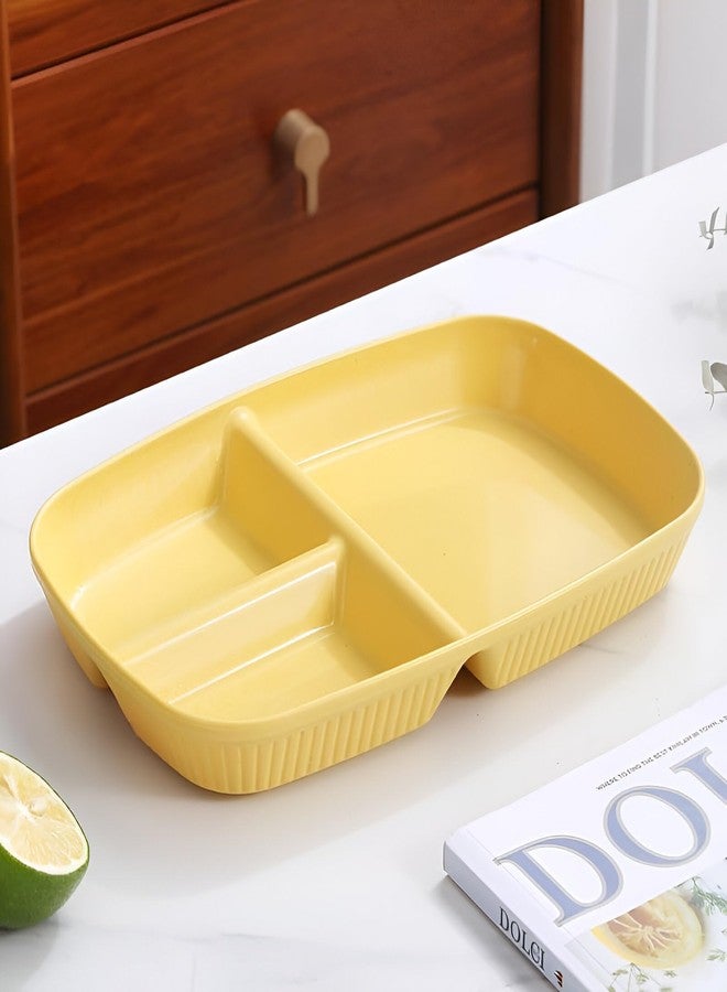 Amillee Wheat Straw Rectangular Divided Plates for Healthy Eating, 3 Sections Dinner Plates for Adults, Kids, Campers, and Portion Control, Microwave and Dishwasher Safe Dish (Pack of 2, Yellow) - Image 3