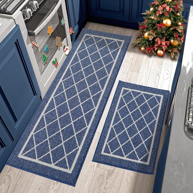 BEQHAUSEKitchenRugsWashableKitchenMatsforFloor NonSlip Kitchen Mats Set of 2 Absorbent Kitchen Runner Navy Blue with TPR Backing 24x35inch24x60inch