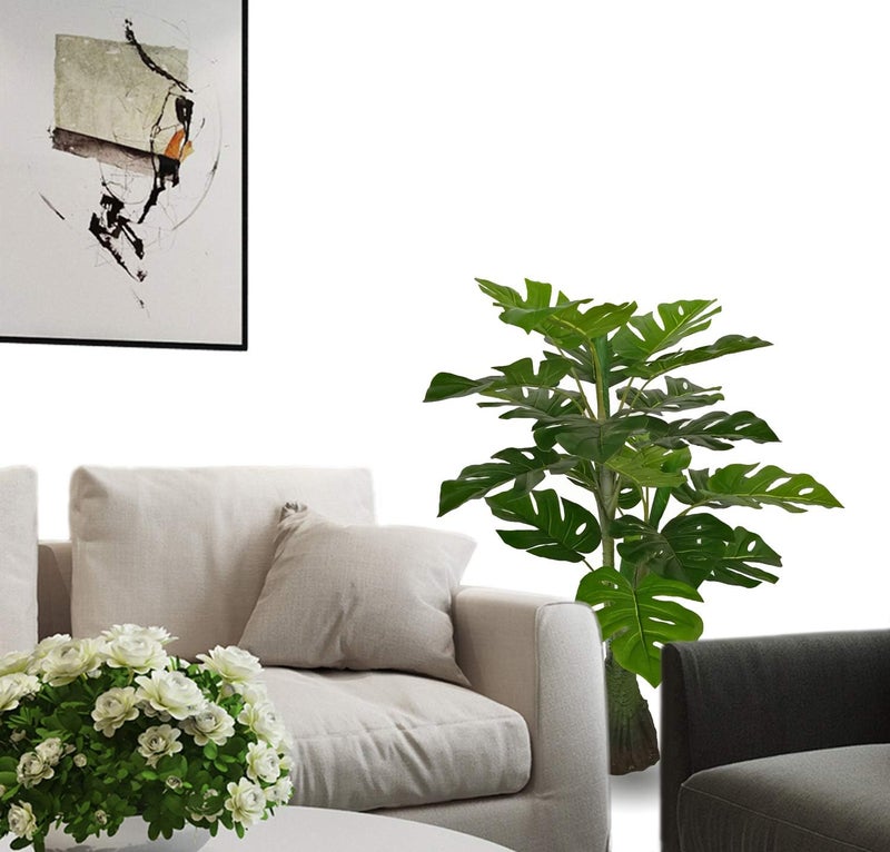 AMERIQUE Pair Gorgeous 2 Feet Tropical Monstera Tree Artificial Silk Plant with Decorative  Standable Trunk UV Protection Feel Real Technology 25 Each Green - Image 4
