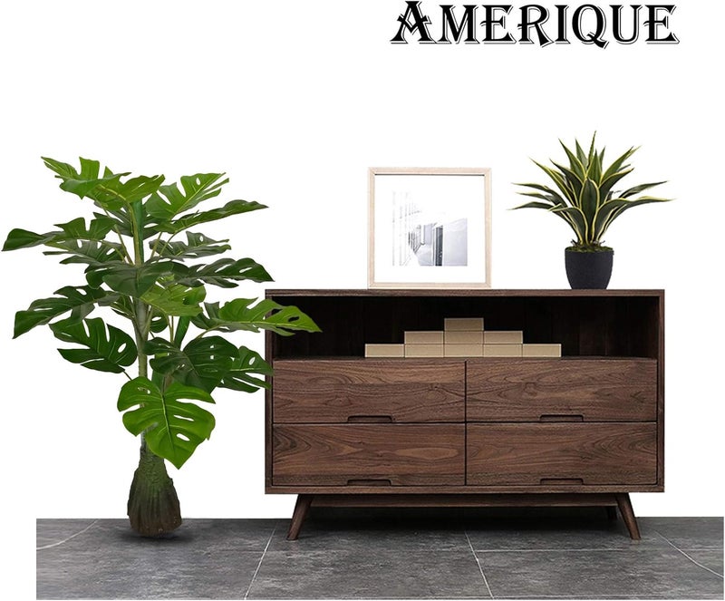 AMERIQUE Pair Gorgeous 2 Feet Tropical Monstera Tree Artificial Silk Plant with Decorative  Standable Trunk UV Protection Feel Real Technology 25 Each Green - Image 3