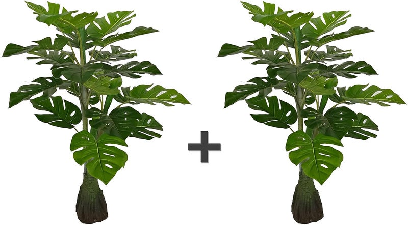AMERIQUE Pair Gorgeous 2 Feet Tropical Monstera Tree Artificial Silk Plant with Decorative  Standable Trunk UV Protection Feel Real Technology 25 Each Green - Image 1