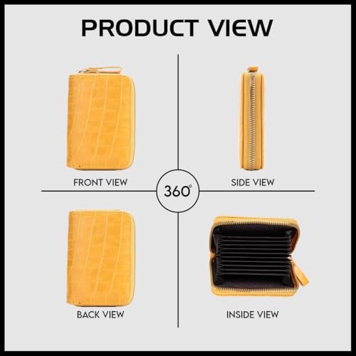 Elios Women's Card Holder Wallet Vegan Leather Card Holder Compact Ladies Purse with 9 Card Slots, and RFID Blocking | Zip Closure | Mini Purse for Women (Yellow) - Image 4