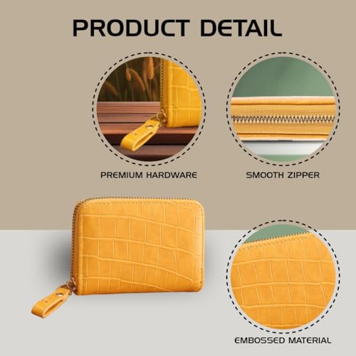 Elios Women's Card Holder Wallet Vegan Leather Card Holder Compact Ladies Purse with 9 Card Slots, and RFID Blocking | Zip Closure | Mini Purse for Women (Yellow) - Image 5