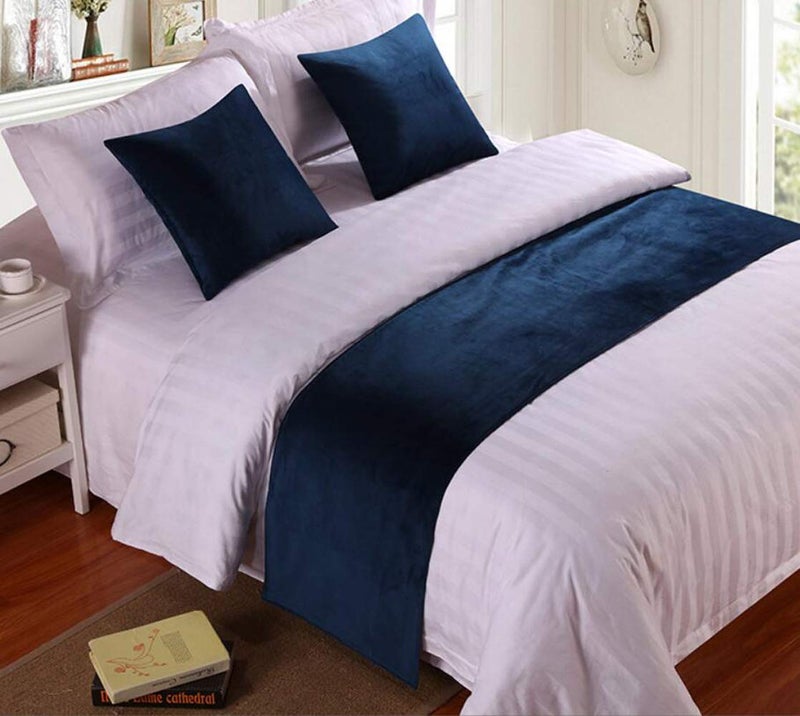 Mengersi Mengersi Solid Velvet Bed Runner Scarf Protector Slipcover Bed Decorative Scarf for Bedroom Hotel Wedding Room King Navy 