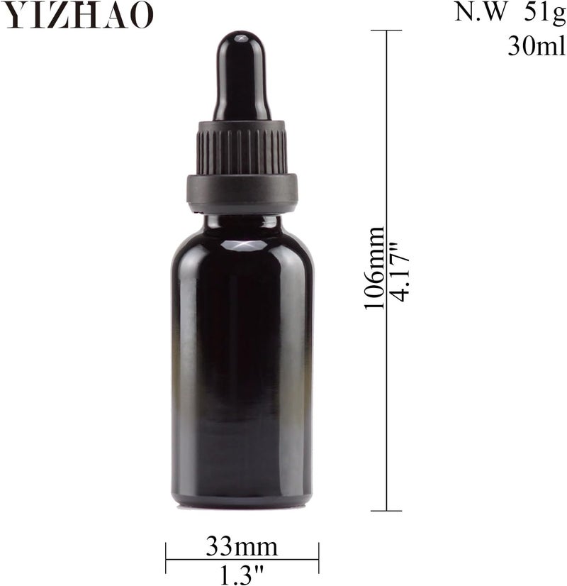 YIZHAO زجاجات قطرات السوداء سعة 30 مل، مزودة بقطرة زجاجية، للزيوت العطرية، خلط الزيوت الجمالية – 12 قطع - Image 2