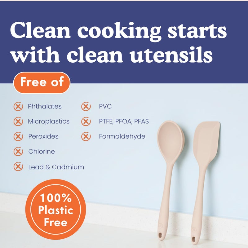 Ziruma Non-Toxic Platinum Silicone Kitchen Utensil Set of 8 â€“ Non-Scratch Cooking Spoons & Spatulas, 100% Plastic Free, Stainless Steel Core, Heat Resistant 500Â°F, Beige - Image 4