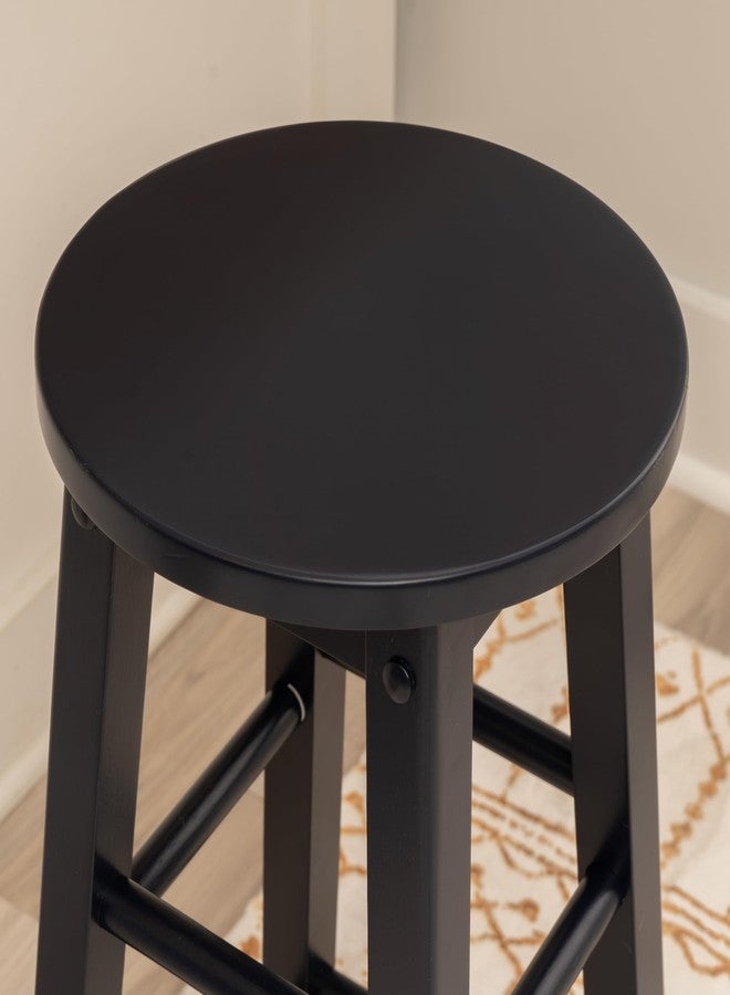 Linon Zeke Navy Blue Solid Wood Backless Round Counter Stool with 24 Inch Seat Height - Image 2