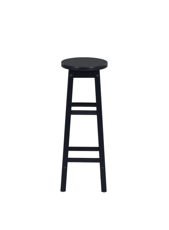 Linon Zeke Navy Blue Solid Wood Backless Round Counter Stool with 24 Inch Seat Height - Image 4