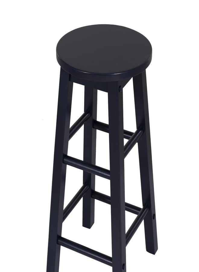 Linon Zeke Navy Blue Solid Wood Backless Round Counter Stool with 24 Inch Seat Height - Image 5