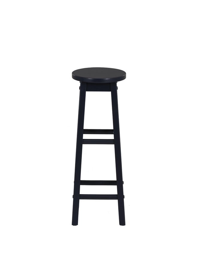 Linon Zeke Navy Blue Solid Wood Backless Round Counter Stool with 24 Inch Seat Height - Image 3