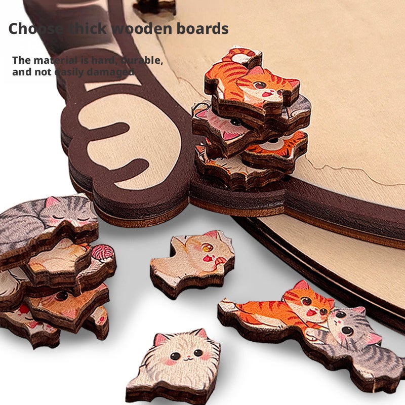 لغز خشبي على شكل قطة مع إطار - تصميم غير منتظم لطيف - Image 3