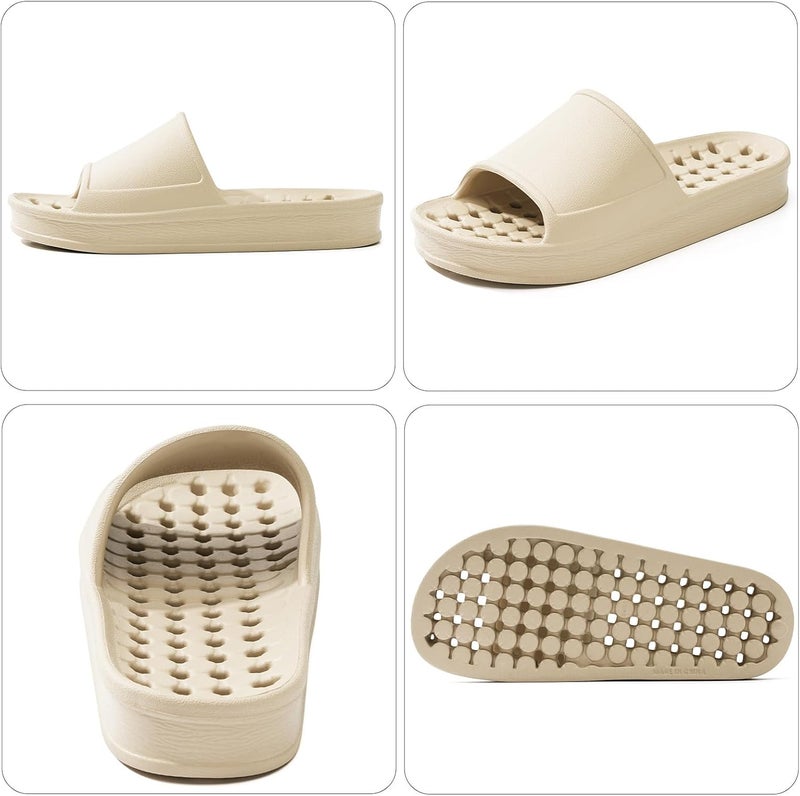 GETOEU Shower Shoes for Women and Men with Drain Holes Massage Slide Sandals Soft Cushioned Anti-Slip Pool Slides Comfort Thick Soled Gym Shower Shoes Quick Drying Bathroom Spa Slippers - Image 2