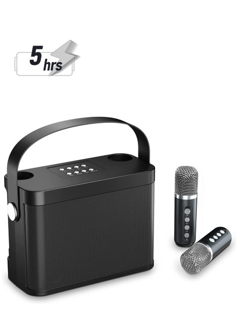 Bluetooth Speaker with 2 Wireless Microphones, Upgraded Pa Speaker System, Singing Machine with Echo and Vocal Cut, Support Tf, Aux-In, Suitable for Party, Conference, Wedding (Black)