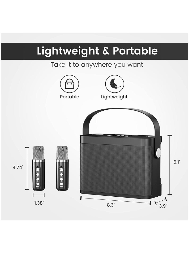 Bluetooth Speaker with 2 Wireless Microphones, Upgraded Pa Speaker System, Singing Machine with Echo and Vocal Cut, Support Tf, Aux-In, Suitable for Party, Conference, Wedding (Black)