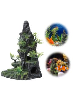 Generic Fish Tank Rockery, Aquarium Decoration Resin Moss Stone Ornament Aquarium Mountain View Ornament Rock Hiding Cave Stone Resin Tree Fish Tank Decoration Fish Shlter Hiding Decor, 1 Pcs  - Image 1
