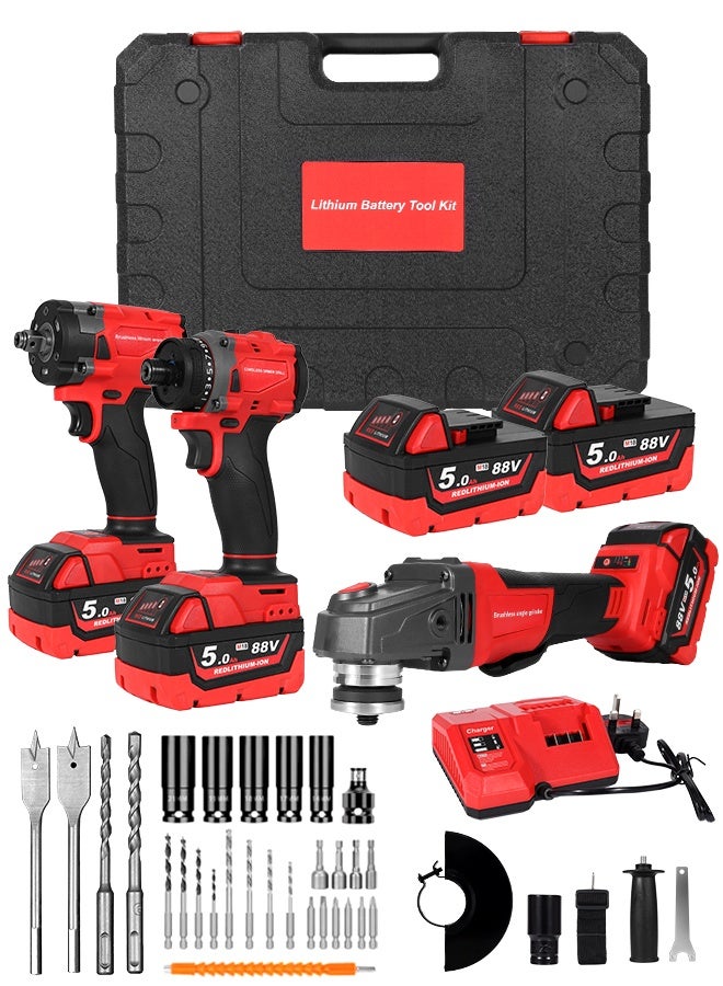 ALongDeng 21V Cordless Power Tools 3-Piece Impact Driver Angle Grinder Impact Wrench Includes 2 Batteries and Charger for Professional and DIY Projects - Image 1