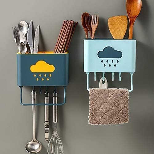 KANDPAND KANDPAND Adhesive Wall Mounted Cloud Series Plastic Cutlery Holder for Kitchen Spoon Holder for Kitchen Wall Hanging 4 Hooks with Towel Holder for Kitchen1 PCS  - Image 1