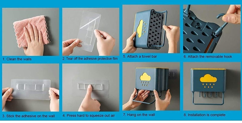 KANDPAND KANDPAND Adhesive Wall Mounted Cloud Series Plastic Cutlery Holder for Kitchen Spoon Holder for Kitchen Wall Hanging 4 Hooks with Towel Holder for Kitchen1 PCS  - Image 4