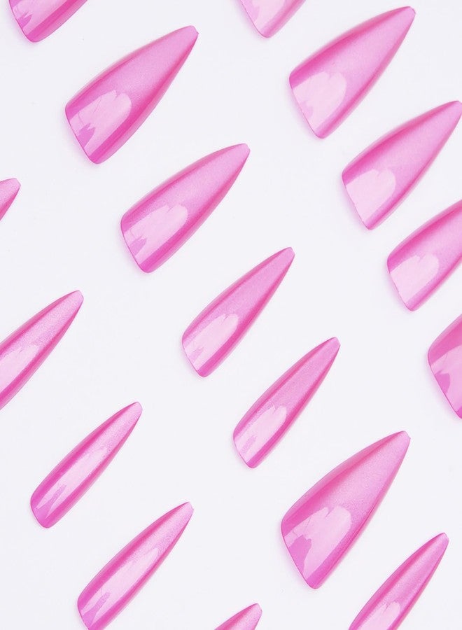 KKUUOO Pink Press on Nails - Long Stiletto Fake Nails | Acrylic Nails with Glitter,Full Cover Glossy False Nails,Reusable Stick on Nail for Women Girls Daily Nail Art 24Pcs - Image 5