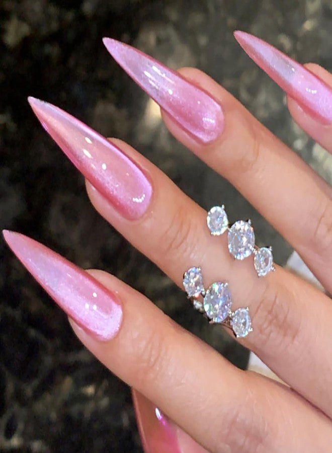 KKUUOO Pink Press on Nails - Long Stiletto Fake Nails | Acrylic Nails with Glitter,Full Cover Glossy False Nails,Reusable Stick on Nail for Women Girls Daily Nail Art 24Pcs - Image 1