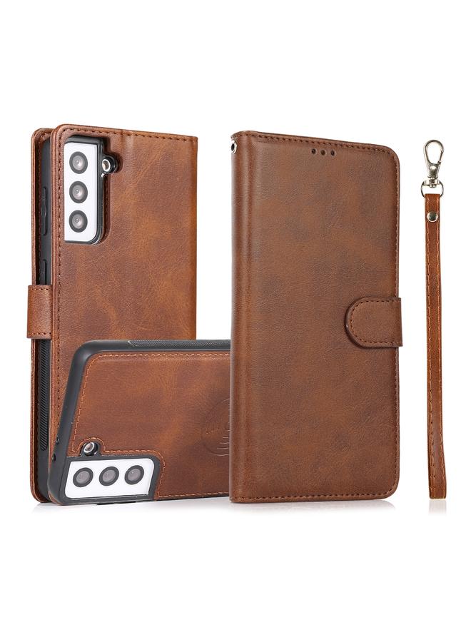 اس-توب جراب لهاتف Samsung Galaxy S21+ 5G من جلد العجل 2 في 1، غطاء خلفي مغناطيسي قابل للفصل، جراب جلدي أفقي قابل للطي مع حامل وفتحات للبطاقات ومحفظة وإطار للصور - Image 1