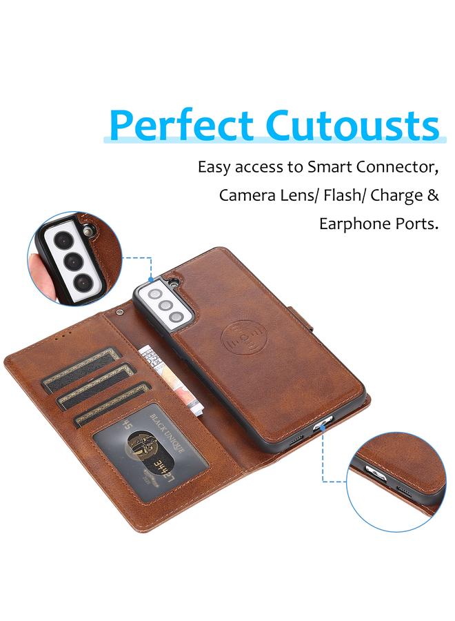 اس-توب جراب لهاتف Samsung Galaxy S21+ 5G من جلد العجل 2 في 1، غطاء خلفي مغناطيسي قابل للفصل، جراب جلدي أفقي قابل للطي مع حامل وفتحات للبطاقات ومحفظة وإطار للصور - Image 4