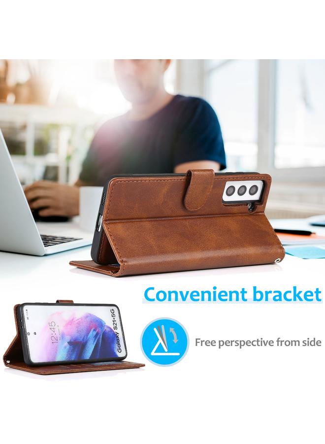 اس-توب جراب لهاتف Samsung Galaxy S21+ 5G من جلد العجل 2 في 1، غطاء خلفي مغناطيسي قابل للفصل، جراب جلدي أفقي قابل للطي مع حامل وفتحات للبطاقات ومحفظة وإطار للصور - Image 5
