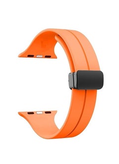 For Apple Watch 45mm 7/8 Series - D-Shape Magnetic Clasp Silicone Replacement Sport Wristband Band - Orange