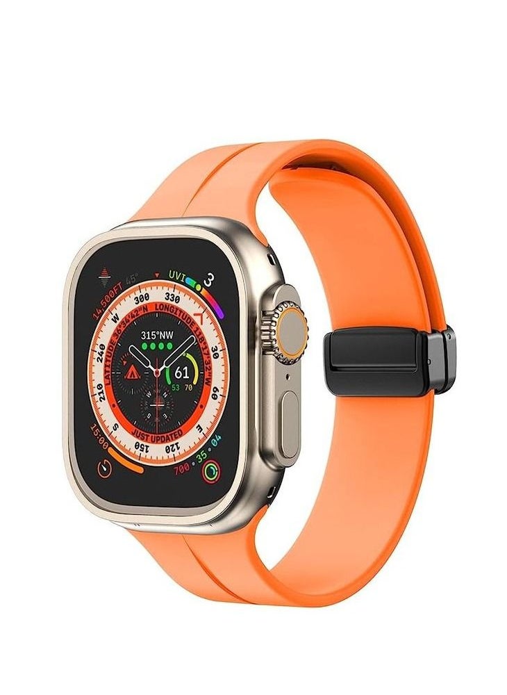 Generic - For Apple Watch 45mm 7/8 Series - D-Shape Magnetic Clasp Silicone Replacement Sport Wristband Band - Orange - Image 1