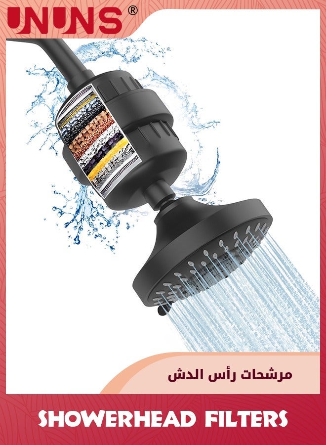 UNUNS Shower Head With Filters,5 Modes Filter For Hard Water,15 Stage Water Showerhead Remove Chlorine And Harmful Substances  - Image 1