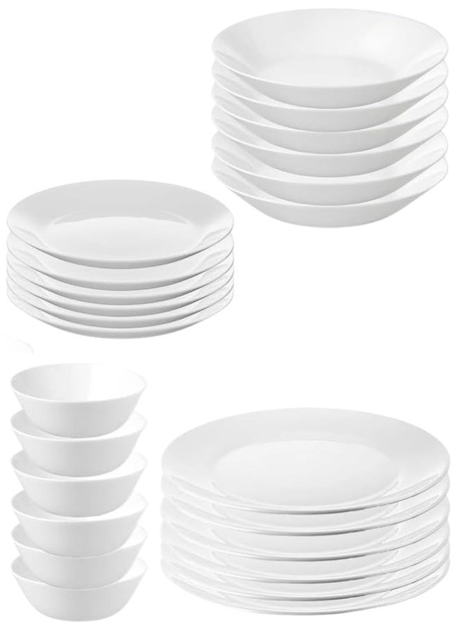 OFTAST 24-Piece Porcelain Dinner Set Includes 6 Dessert Plates, 6 Deep Plates, 6 Flat Plates, And 6 Soup Bowls. Dishwasher And Microwave Safe. White.  - Image 1