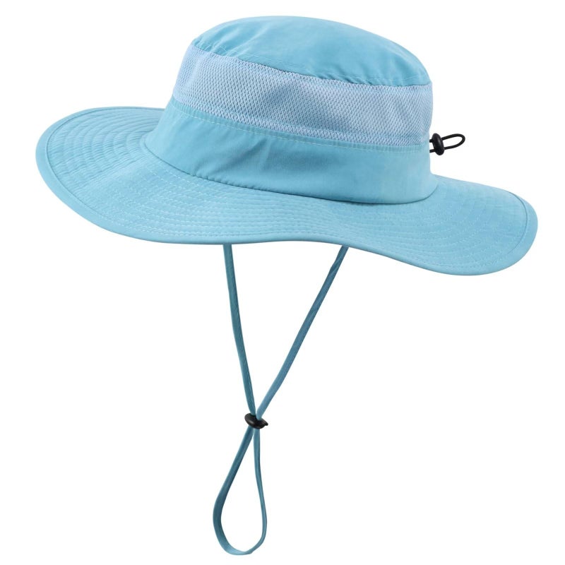 Connectyle Kid's Wide Brim Sun Hat Boys Breathable Mesh Bucket Hat for Summer Beach Hat UPF 50+ Safari Hiking Hat Light Blue - Image 1