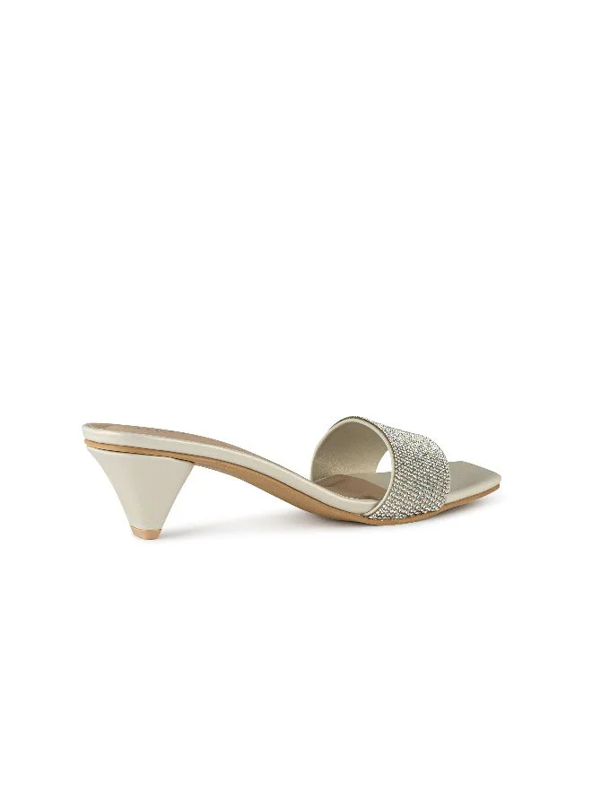 Vincci Gold One Strap Mid Heel Sandals for Women | Best Price UAE
