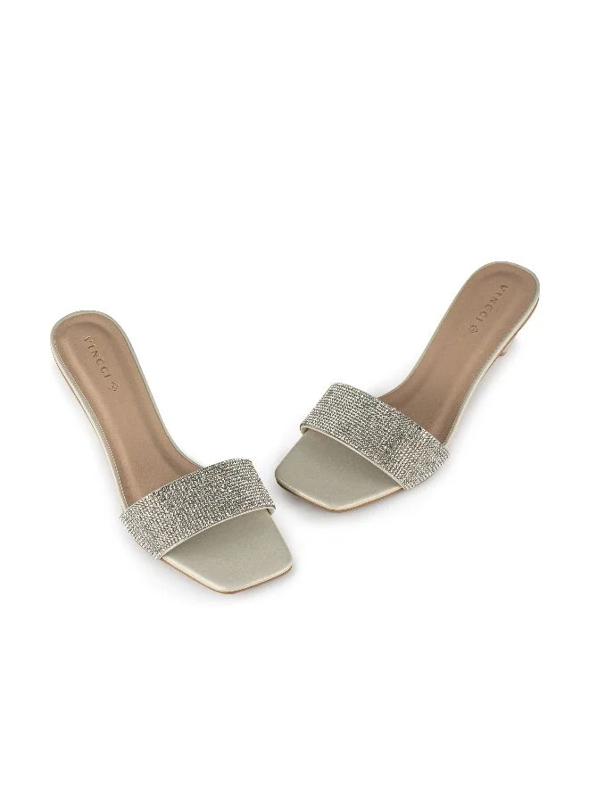 Vincci Gold One Strap Mid Heel Sandals for Women | Best Price UAE