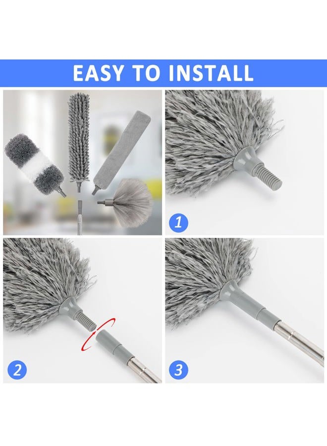 HLWDFLZ Microfiber Duster Kit 23pcs with 30 to 100 Inches Extension Pole and Extendable Window Squeegee, Washable and Bendable Feather Duster for Cleaning Ceiling Fans, High Ceilings, Cobwebs, Blinds - Image 3