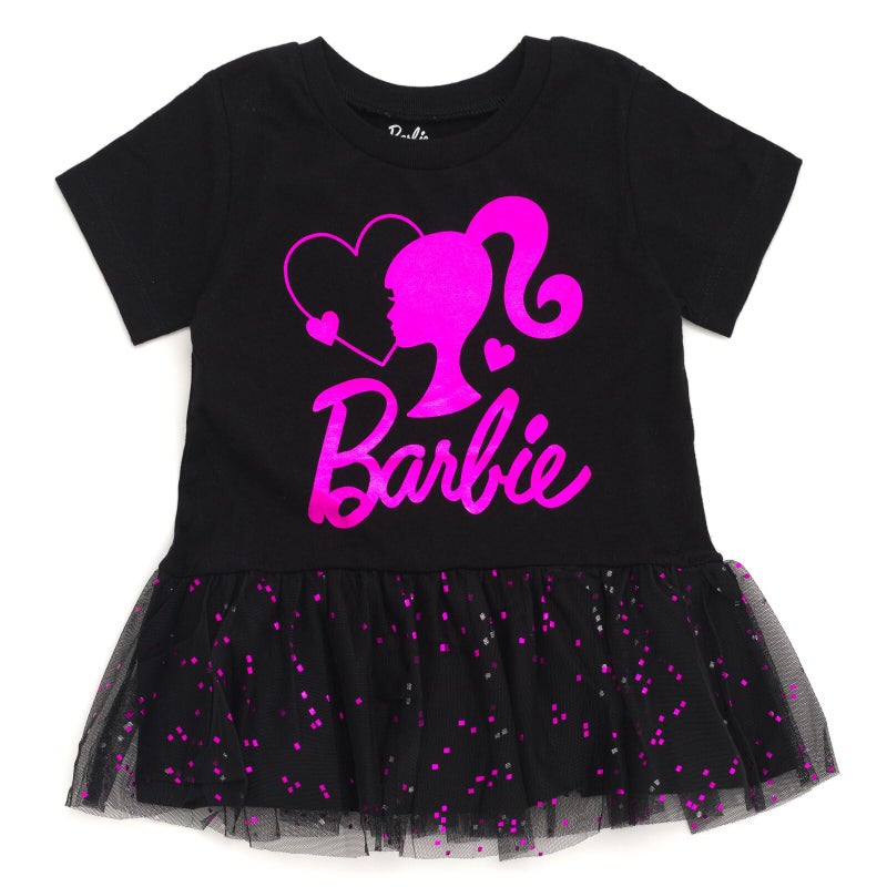 Barbie Toddler Girls Metallic Print Peplum T-Shirt and Pants Black/Pink Foil 5T - Image 4