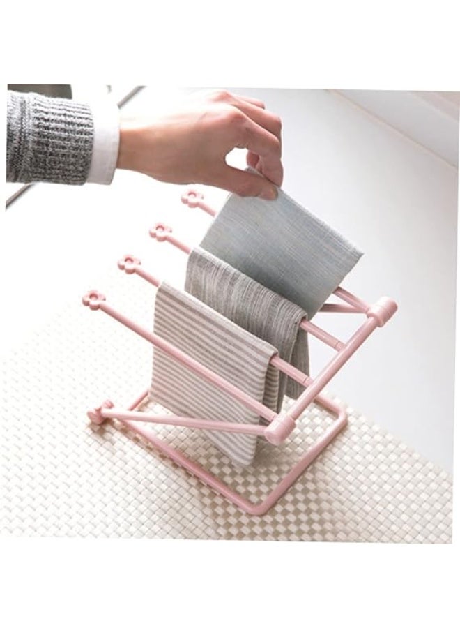 Foldable Dish Rack, Kitchen Countertop Drying Rack, 4-Arm Swivel Towel Holder Stand, Space Saving Hand Towel & Washcloth Organizer, Ideal for Small Spaces(Pink) - Image 2