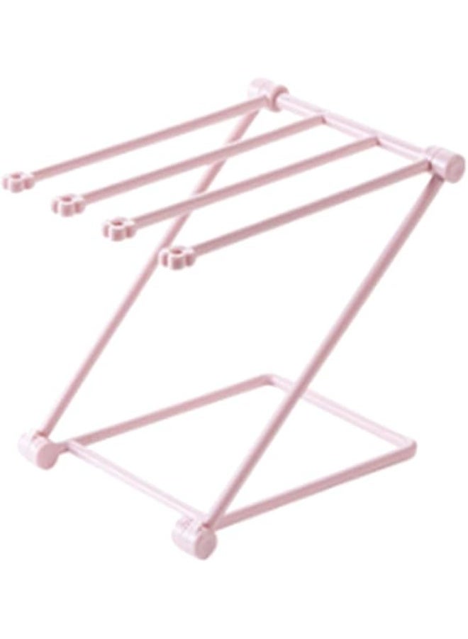 Foldable Dish Rack, Kitchen Countertop Drying Rack, 4-Arm Swivel Towel Holder Stand, Space Saving Hand Towel & Washcloth Organizer, Ideal for Small Spaces(Pink) - Image 1