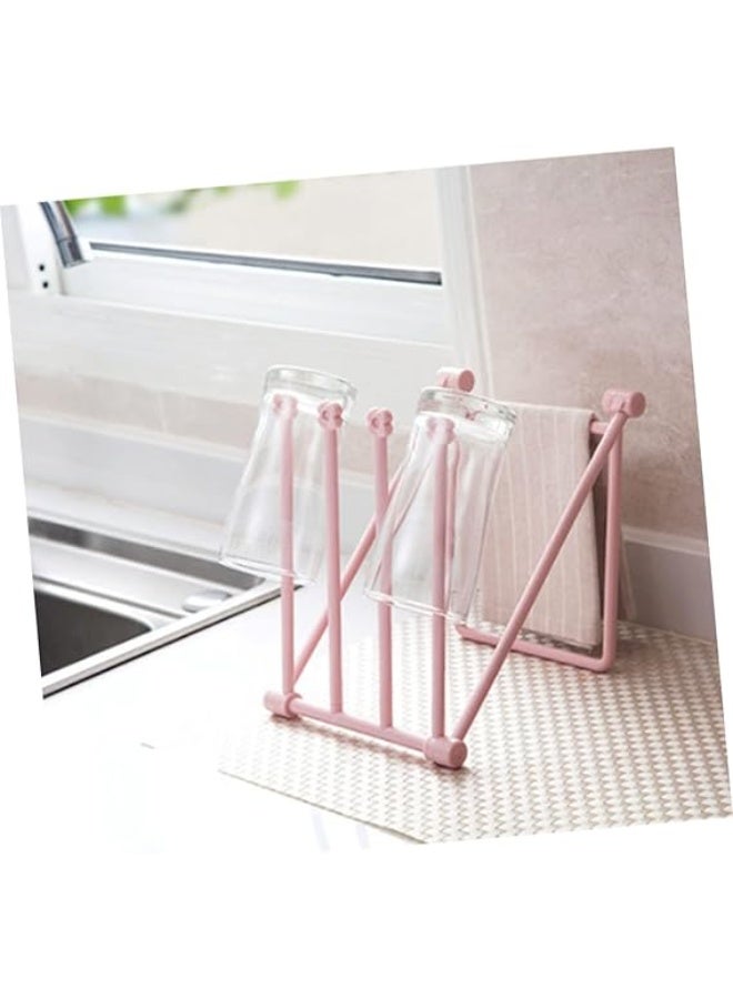 Foldable Dish Rack, Kitchen Countertop Drying Rack, 4-Arm Swivel Towel Holder Stand, Space Saving Hand Towel & Washcloth Organizer, Ideal for Small Spaces(Pink) - Image 3