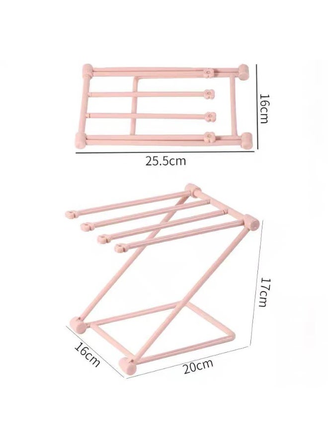 Foldable Dish Rack, Kitchen Countertop Drying Rack, 4-Arm Swivel Towel Holder Stand, Space Saving Hand Towel & Washcloth Organizer, Ideal for Small Spaces(Pink) - Image 4