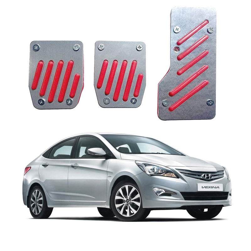 Oshotto 3 Pcs Non-Slip Manual CS-320 Car Pedals Kit Pad Covers Set Compatible with Hyundai Verna Fludic (Red) - Image 1