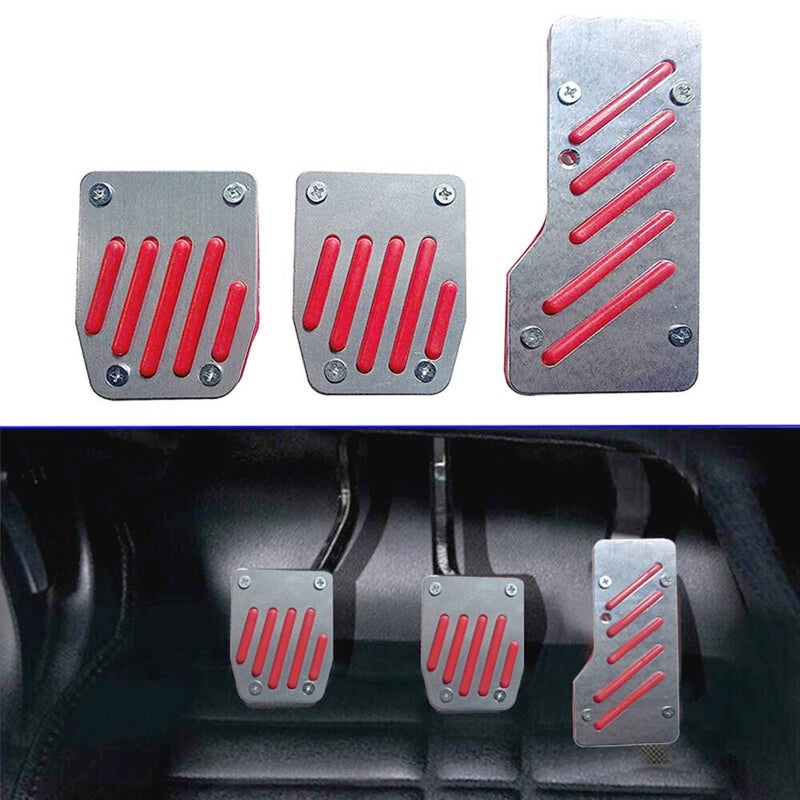 Oshotto 3 Pcs Non-Slip Manual CS-320 Car Pedals Kit Pad Covers Set Compatible with Hyundai Verna Fludic (Red) - Image 2