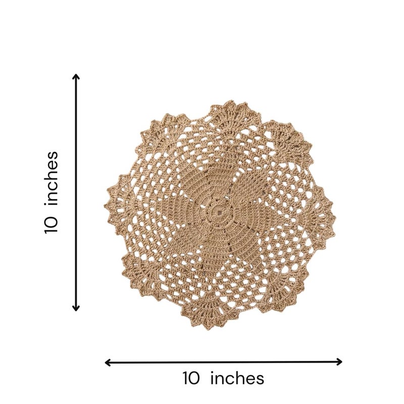 Happy Threads Lacy Cotton Handmade Crochet Doilies Beautiful Placemats for Dining Table and Home Decor Set of 2 Brown - Image 2